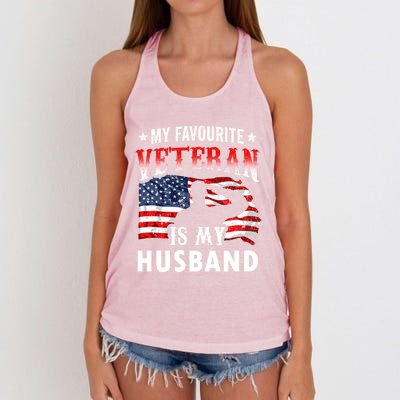 My Favorite Veteran Is My Husband Veteran's Day Veterans Gift Women's Knotted Racerback Tank