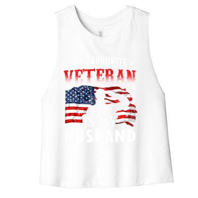 My Favorite Veteran Is My Husband Veteran's Day Veterans Gift Women's Racerback Cropped Tank