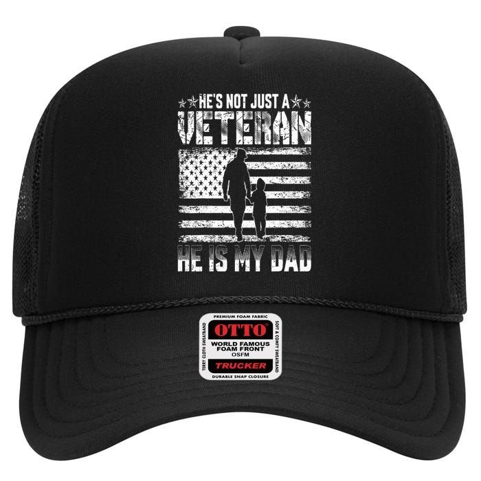 Military Family Veteran Support My Dad US Veteran Patriotic High Crown Mesh Back Trucker Hat