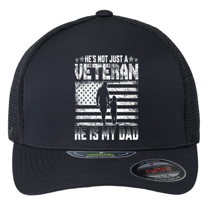 Military Family Veteran Support My Dad US Veteran Patriotic Flexfit Unipanel Trucker Cap