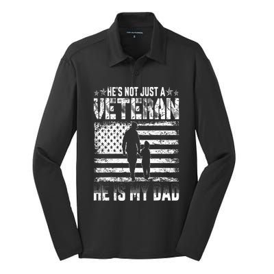 Military Family Veteran Support My Dad US Veteran Patriotic Silk Touch Performance Long Sleeve Polo