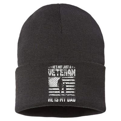 Military Family Veteran Support My Dad US Veteran Patriotic Sustainable Knit Beanie