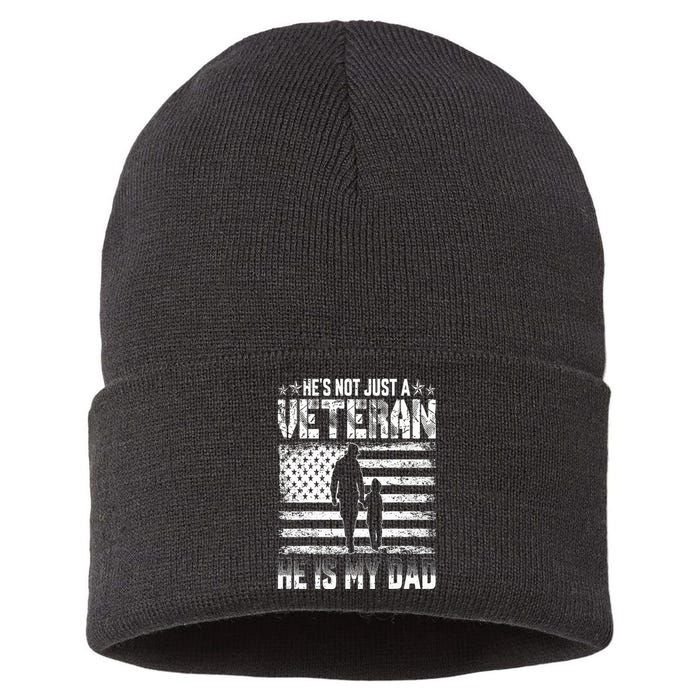 Military Family Veteran Support My Dad US Veteran Patriotic Sustainable Knit Beanie