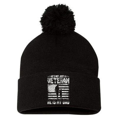 Military Family Veteran Support My Dad US Veteran Patriotic Pom Pom 12in Knit Beanie