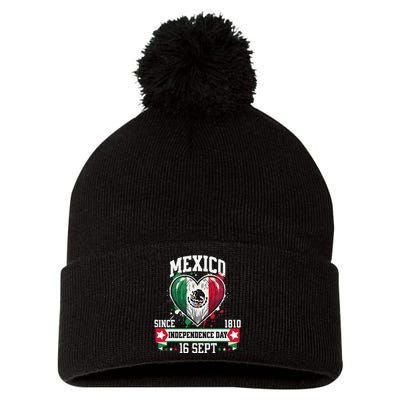 Mexico Flag Vintage Mexican Women Patriotic Mexican Flag Gift Pom Pom 12in Knit Beanie