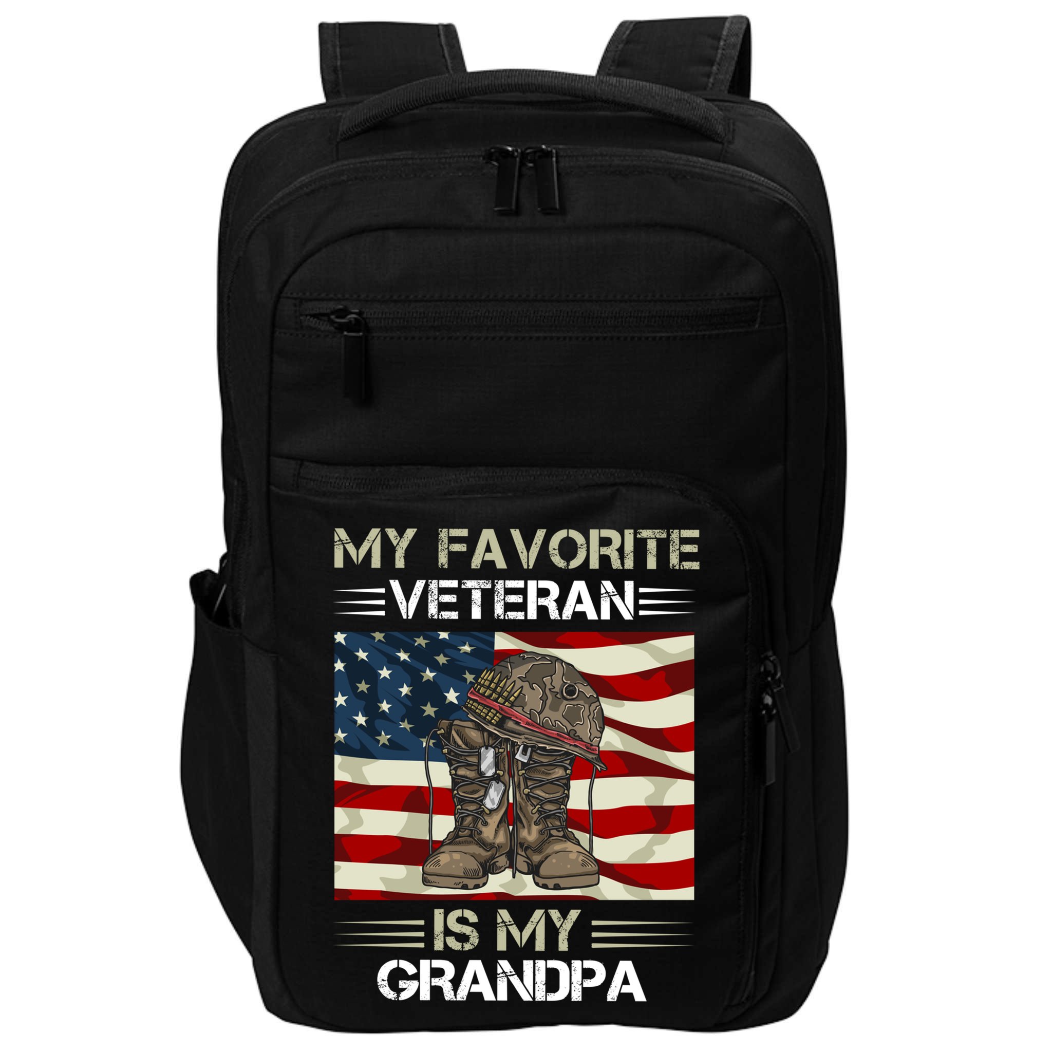 My Favorite Veteran Is My Grandpa American Flag Cool Gift Impact Tech Backpack