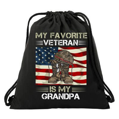 My Favorite Veteran Is My Grandpa American Flag Cool Gift Drawstring Bag