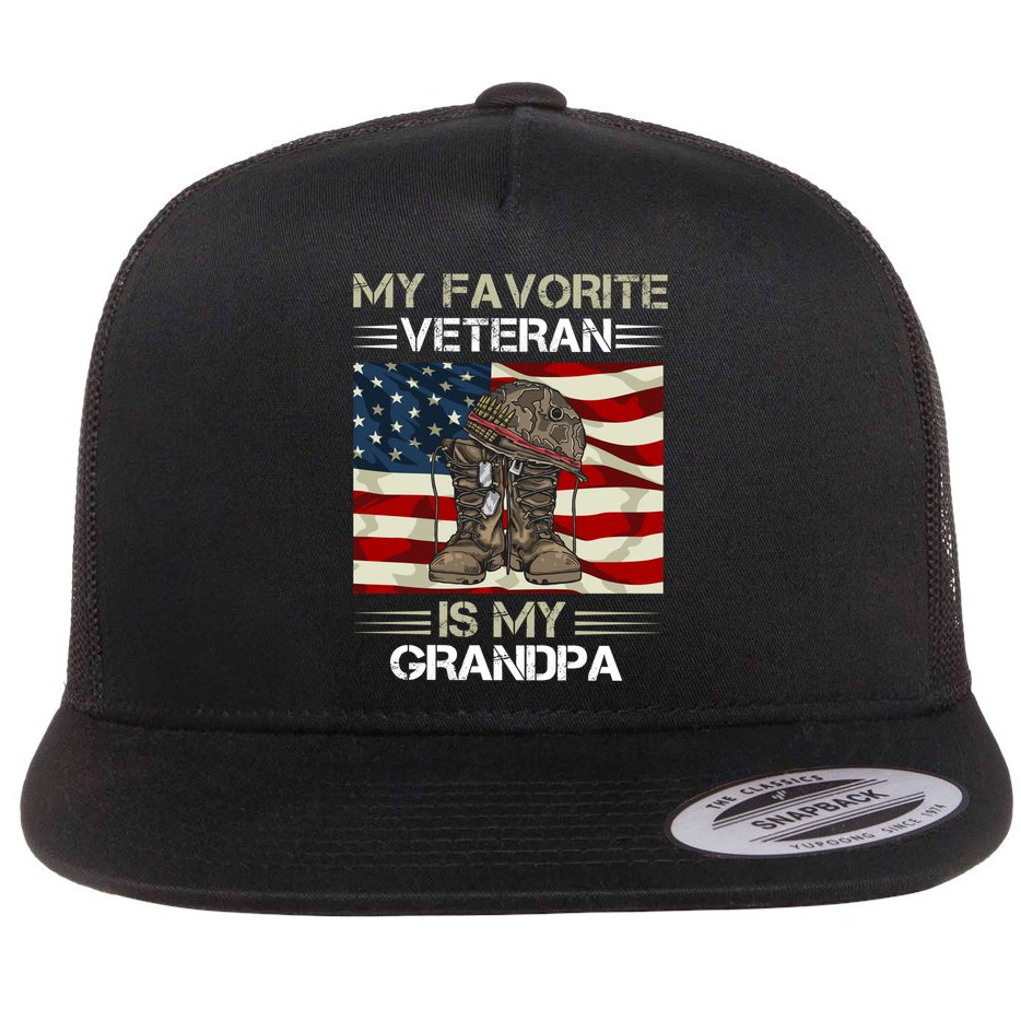 My Favorite Veteran Is My Grandpa American Flag Cool Gift Flat Bill Trucker Hat