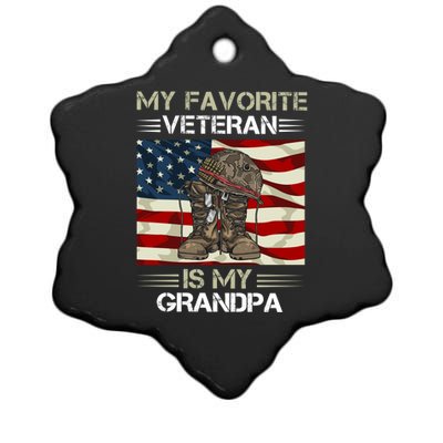 My Favorite Veteran Is My Grandpa American Flag Cool Gift Ceramic Star Ornament