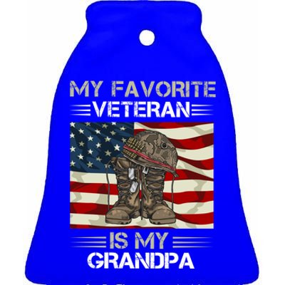 My Favorite Veteran Is My Grandpa American Flag Cool Gift Ceramic Bell Ornament