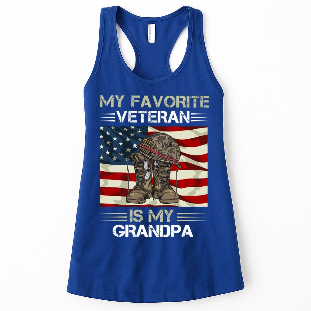 My Favorite Veteran Is My Grandpa American Flag Cool Gift Womens Tank Top