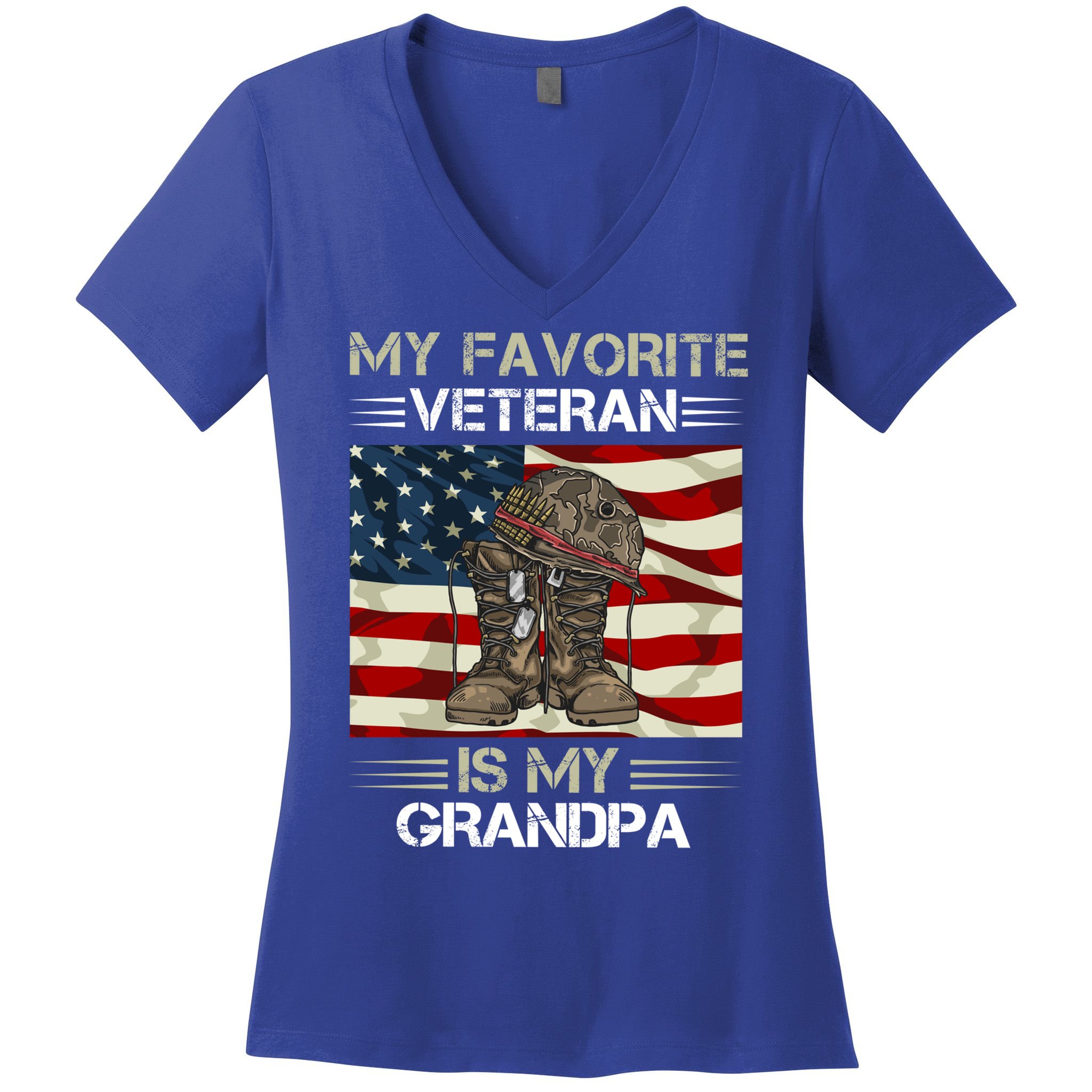My Favorite Veteran Is My Grandpa American Flag Cool Gift Women's V-Neck T-Shirt