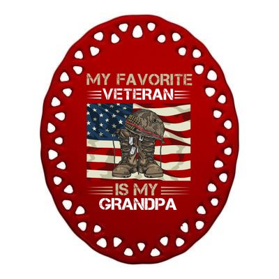 My Favorite Veteran Is My Grandpa American Flag Cool Gift Ceramic Oval Ornament