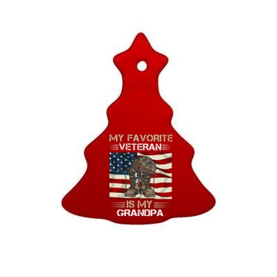 My Favorite Veteran Is My Grandpa American Flag Cool Gift Ceramic Tree Ornament