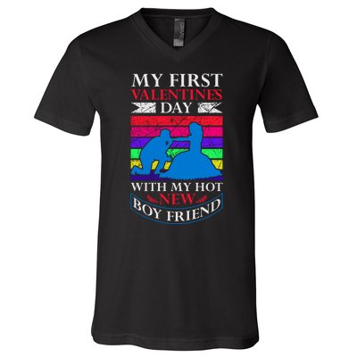 My First Valentine's Day With My Hot New Boyfriend V-Neck T-Shirt