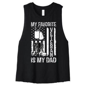 My Favorite Veteran Is My Dad Army Military Veterans Day Women's Racerback Cropped Tank