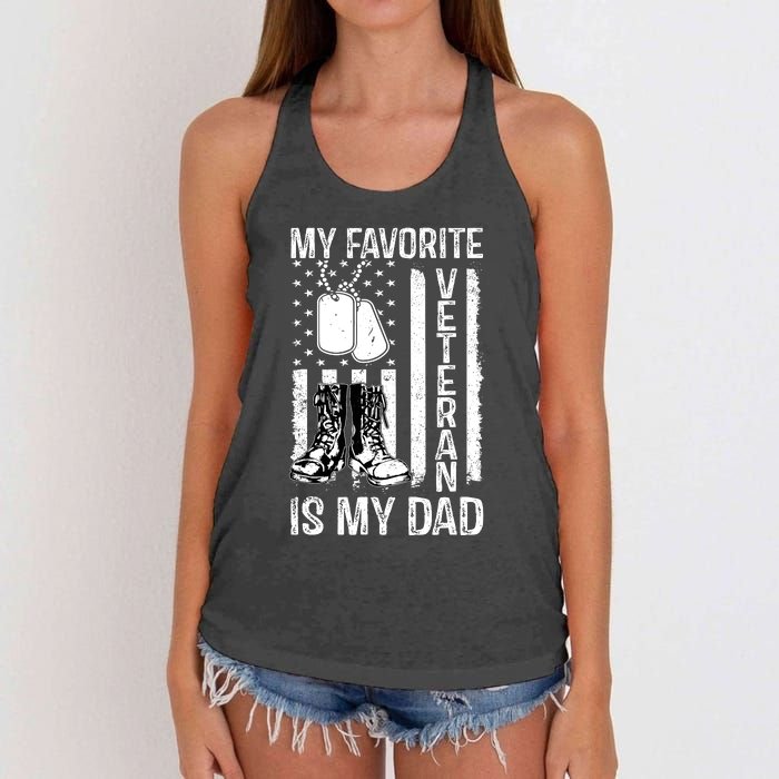 My Favorite Veteran Is My Dad Army Military Veterans Day Women's Knotted Racerback Tank