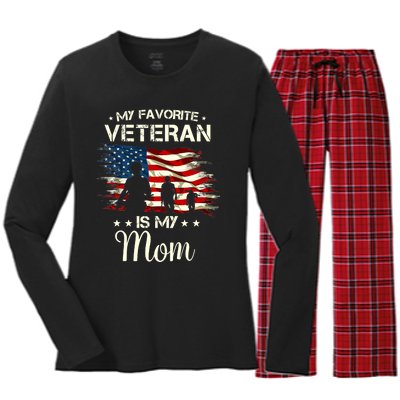 My Favorite Veteran Is My Mom Proud Mom Mother Veterans Day Women's Long Sleeve Flannel Pajama Set 