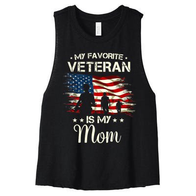 My Favorite Veteran Is My Mom Proud Mom Mother Veterans Day Women's Racerback Cropped Tank