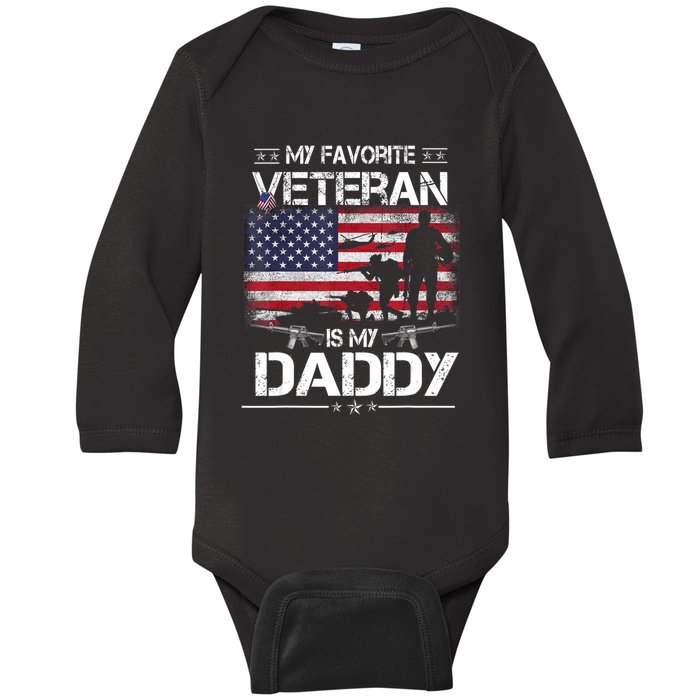 My Favorite Veteran Is My Daddy Flag Father Veterans Day Baby Long Sleeve Bodysuit