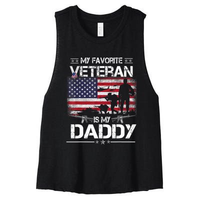 My Favorite Veteran Is My Daddy Flag Father Veterans Day Women's Racerback Cropped Tank