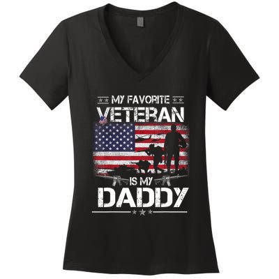 My Favorite Veteran Is My Daddy Flag Father Veterans Day Women's V-Neck T-Shirt