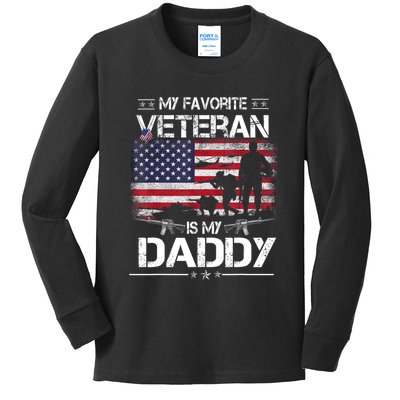 My Favorite Veteran Is My Daddy Flag Father Veterans Day Kids Long Sleeve Shirt