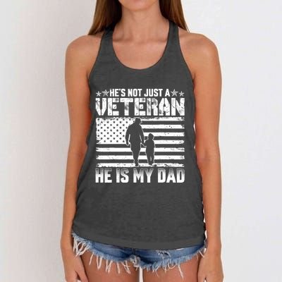 Military Family Veteran Support My Dad Us Veteran Patriotic Women's Knotted Racerback Tank