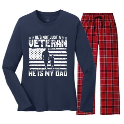 Military Family Veteran Support My Dad Us Veteran Patriotic Women's Long Sleeve Flannel Pajama Set 