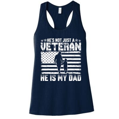 Military Family Veteran Support My Dad Us Veteran Patriotic Women's Racerback Tank