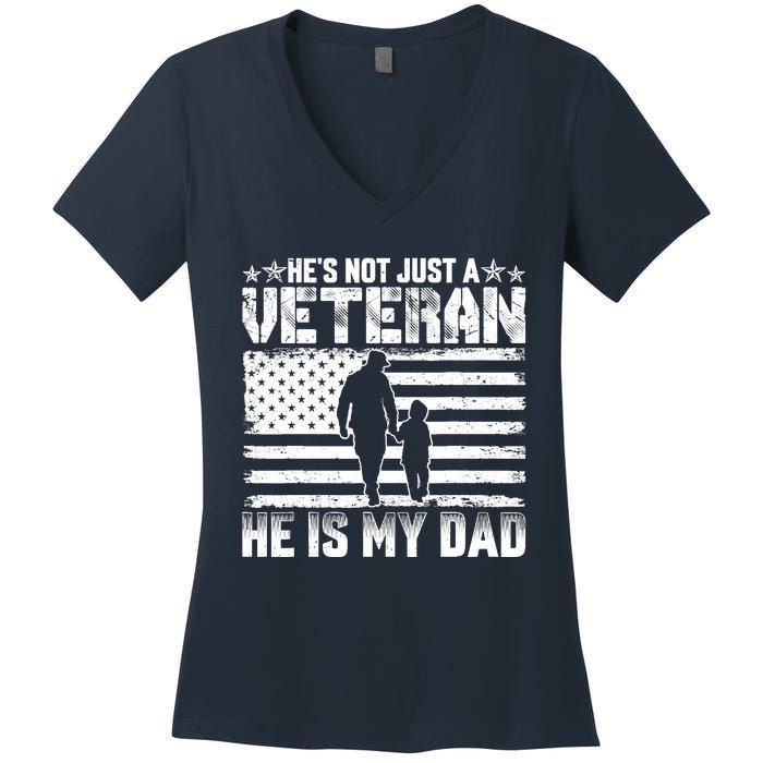 Military Family Veteran Support My Dad Us Veteran Patriotic Women's V-Neck T-Shirt