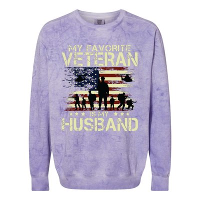 My Favorite Veteran Is My Husband Patriots Military Colorblast Crewneck Sweatshirt