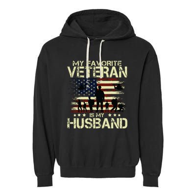 My Favorite Veteran Is My Husband Patriots Military Garment-Dyed Fleece Hoodie