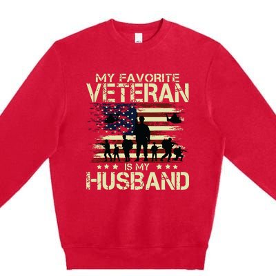 My Favorite Veteran Is My Husband Patriots Military Premium Crewneck Sweatshirt