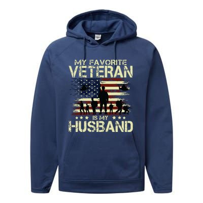 My Favorite Veteran Is My Husband Patriots Military Performance Fleece Hoodie