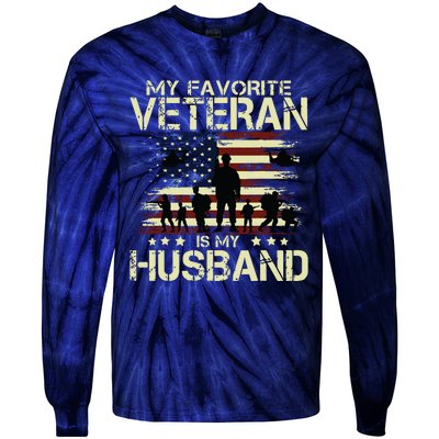 My Favorite Veteran Is My Husband Patriots Military Tie-Dye Long Sleeve Shirt