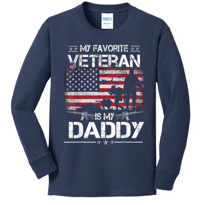 My Favorite Veteran Is My Daddy Flag Father Veterans Day Kids Long Sleeve Shirt