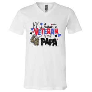 My Favorite Veteran Is My Papa Military Veterans Day V-Neck T-Shirt