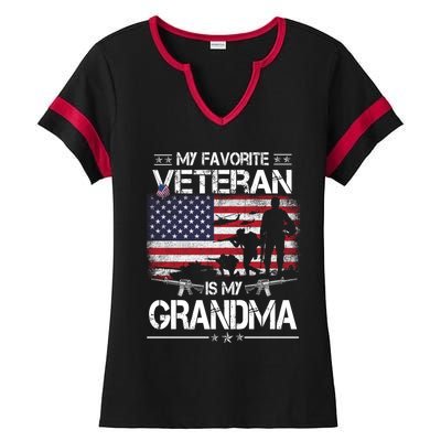 My Favorite Veteran Is My Grandma Cool Gift Flag Mother Veterans Day Funny Gift Ladies Halftime Notch Neck Tee