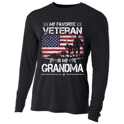 My Favorite Veteran Is My Grandma Cool Gift Flag Mother Veterans Day Funny Gift Cooling Performance Long Sleeve Crew
