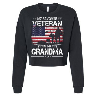 My Favorite Veteran Is My Grandma Cool Gift Flag Mother Veterans Day Funny Gift Cropped Pullover Crew