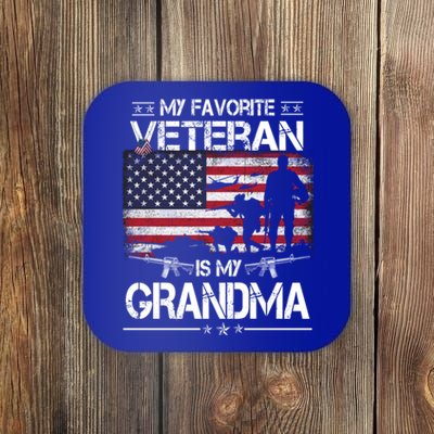 My Favorite Veteran Is My Grandma Cool Gift Flag Mother Veterans Day Funny Gift Coaster