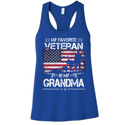 My Favorite Veteran Is My Grandma Cool Gift Flag Mother Veterans Day Funny Gift Women's Racerback Tank