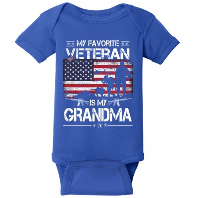 My Favorite Veteran Is My Grandma Cool Gift Flag Mother Veterans Day Funny Gift Baby Bodysuit