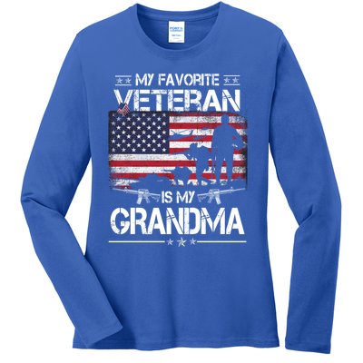 My Favorite Veteran Is My Grandma Cool Gift Flag Mother Veterans Day Funny Gift Ladies Long Sleeve Shirt