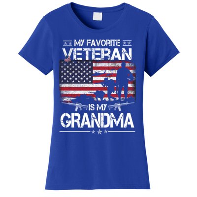 My Favorite Veteran Is My Grandma Cool Gift Flag Mother Veterans Day Funny Gift Women's T-Shirt