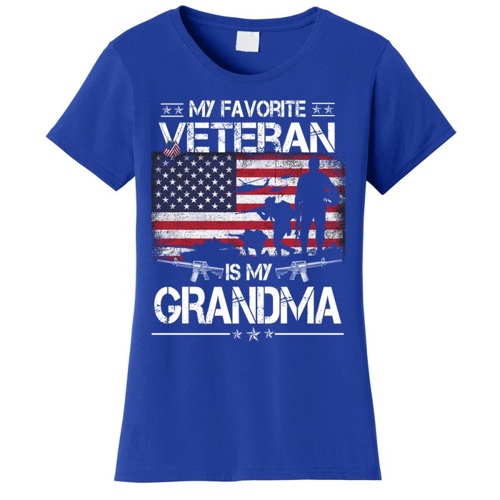 My Favorite Veteran Is My Grandma Cool Gift Flag Mother Veterans Day Funny Gift Women's T-Shirt