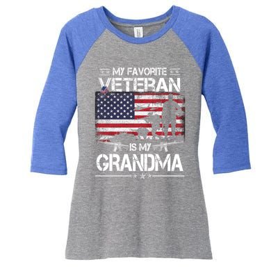 My Favorite Veteran Is My Grandma Cool Gift Flag Mother Veterans Day Funny Gift Women's Tri-Blend 3/4-Sleeve Raglan Shirt