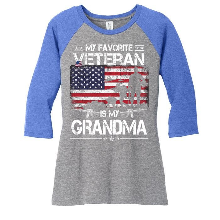 My Favorite Veteran Is My Grandma Cool Gift Flag Mother Veterans Day Funny Gift Women's Tri-Blend 3/4-Sleeve Raglan Shirt