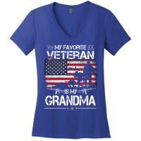 My Favorite Veteran Is My Grandma Cool Gift Flag Mother Veterans Day Funny Gift Women's V-Neck T-Shirt